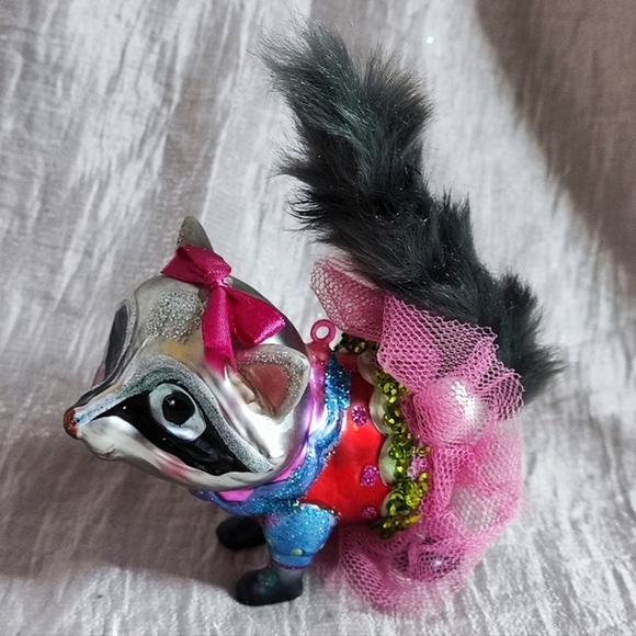 BestPysanky Quirky Raccoon Faux Fur Glass Vintage Christmas Ornament - Picture 2 of 7
